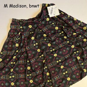 M Lularoe Madison pleated skirt, black with neon SW designs